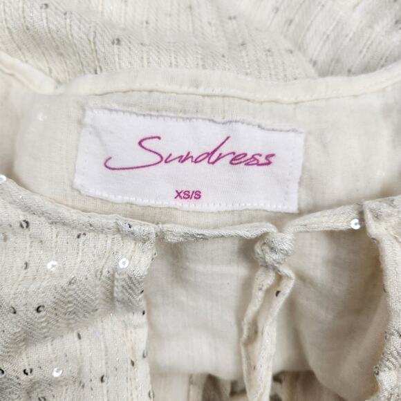 Sundress Neo Short Dress Sequins Tassel Size XS/S Cream Long Sleeve - Picture 13 of 14